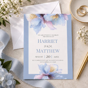 Dusty Blue Lavender Watercolor Floral Wedding Invitation