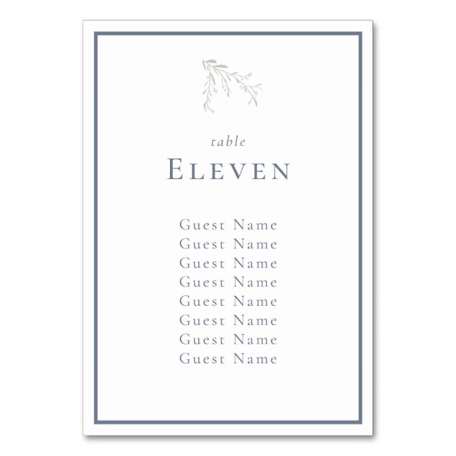 Dusty Blue Leaves and Berries Table Seating Chart  Number (Front)