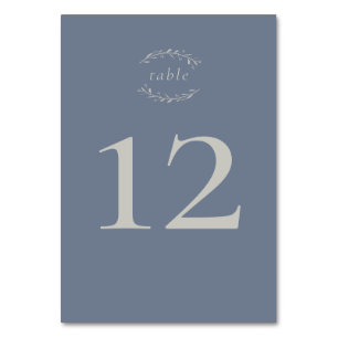 Dusty Blue Leaves and Berries Wedding Table Number