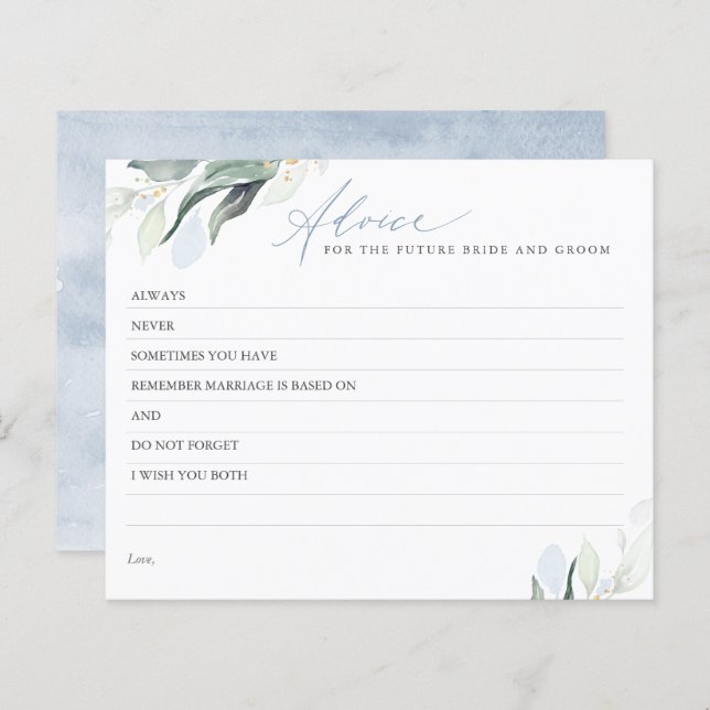 Dusty Blue Leaves Greenery Elegant Advice Card (Front/Back)