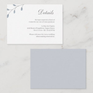 Dusty Blue Leaves Minimalist Wedding Hotel Detail Enclosure Card