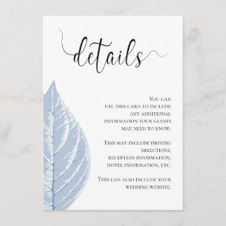 Dusty blue leaves Wedding Details Enclosure Card