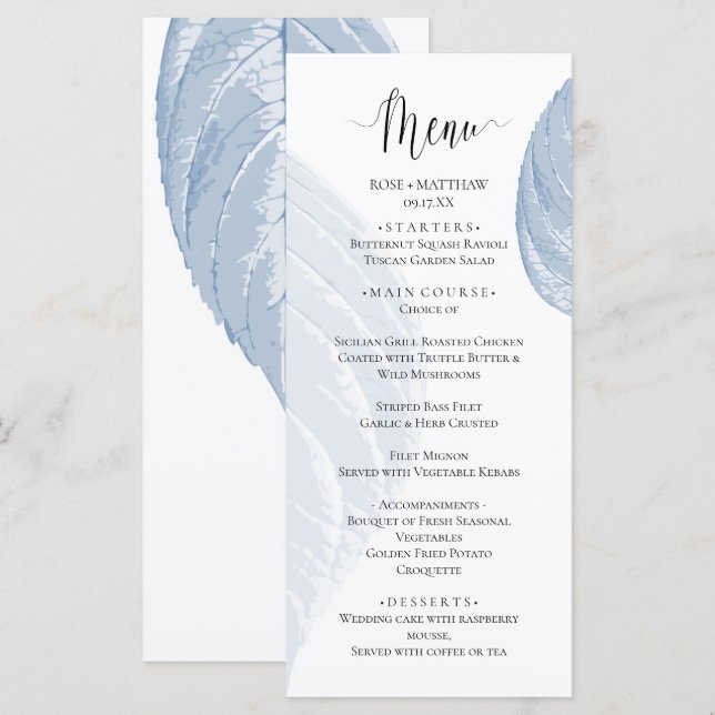 Dusty blue leaves Wedding Menu (Front/Back)