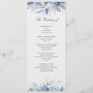 Dusty Blue & Light Blue Floral Artwork wedding Programme