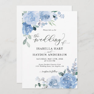 Dusty Blue Light Botanical Floral Flowers Wedding Invitation