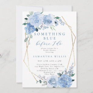 Dusty Blue Light Floral Gold Bridal Shower Invitation