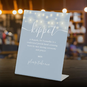 Dusty Blue Lights Jewish Wedding Kippot Yarmulke Pedestal Sign