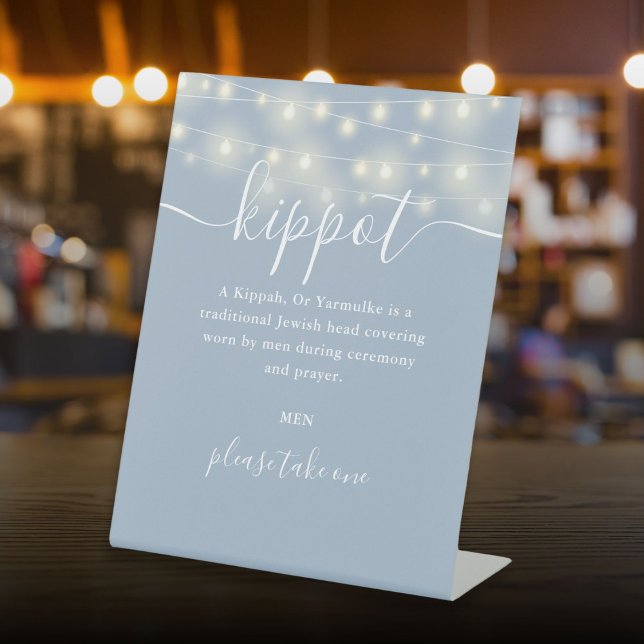 Dusty Blue Lights Jewish Wedding Kippot Yarmulke Pedestal Sign (Dusty Blue Lights Jewish Wedding Kippot Yarmulke Pedestal Sign)