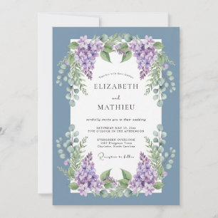 Dusty Blue Lilac Bloom Wedding Invitation