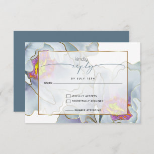 Dusty Blue Lilac  Exotic Floral RSVP Card