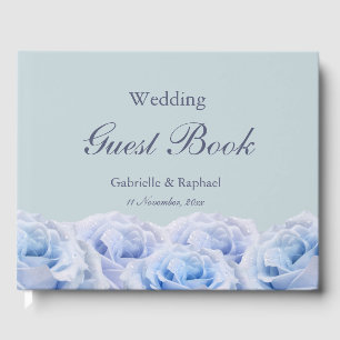 Dusty Blue Lilac Roses Pastel Floral Wedding Guest Book