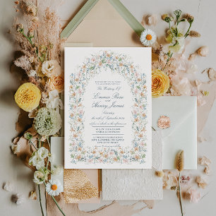 Dusty Blue Lily Floral Arch Spring Wedding Invitation