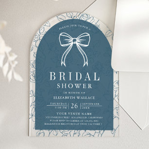 Dusty Blue Line Art Coquette Bow Bridal Shower Acrylic Invitations