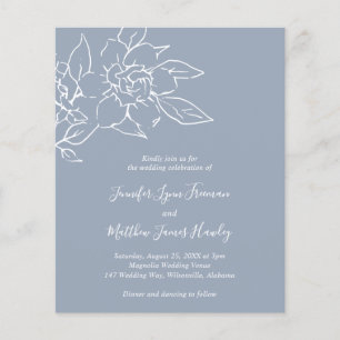 Dusty Blue Line Art Floral Budget Wedding Invite Flyer