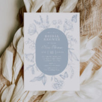 Dusty Blue Line Art Floral Butterfly Bridal Shower