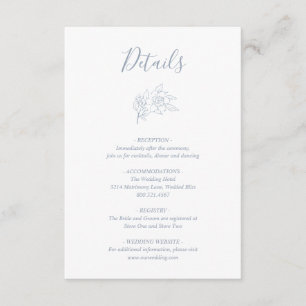 Dusty Blue Line Art Floral Elegant Wedding Enclosure Card