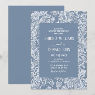 Dusty Blue Line Art Wildflowers Floral wedding  Invitation