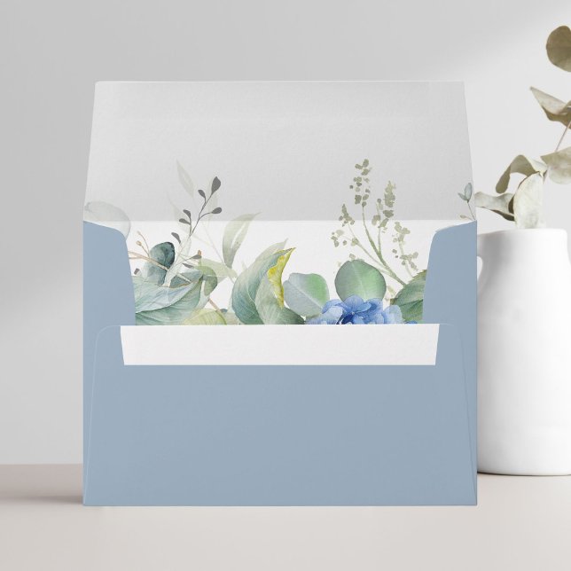 Dusty Blue Lined | Floral Hydrangea Wedding  Envelope (Creator Uploaded)