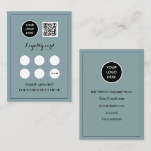 Dusty Blue Logo QR Code Business Reward Punch Loyalty Card