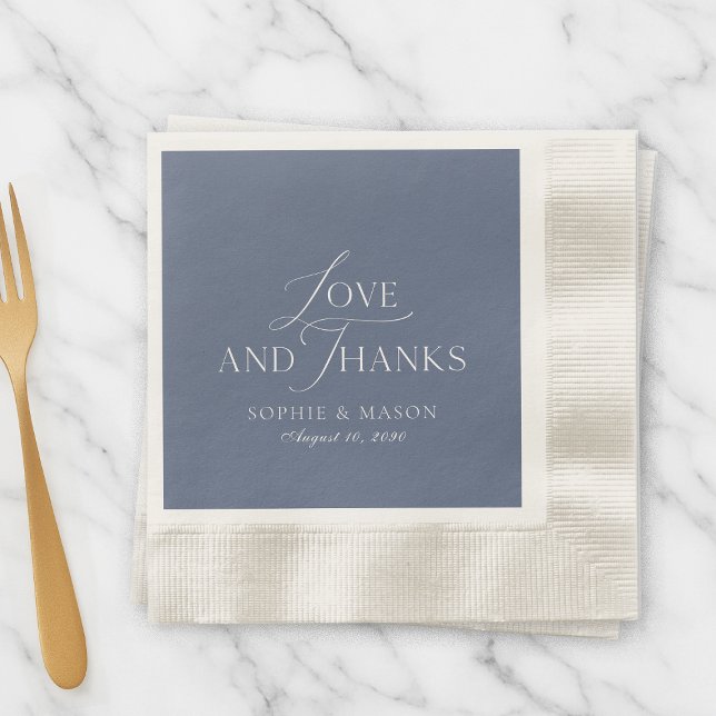 Dusty Blue Love and Thanks Wedding Napkin (Creator Uploaded)