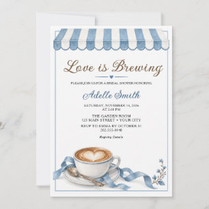 Dusty Blue Love Is Brewing Bridal Shower Coffee Invitation