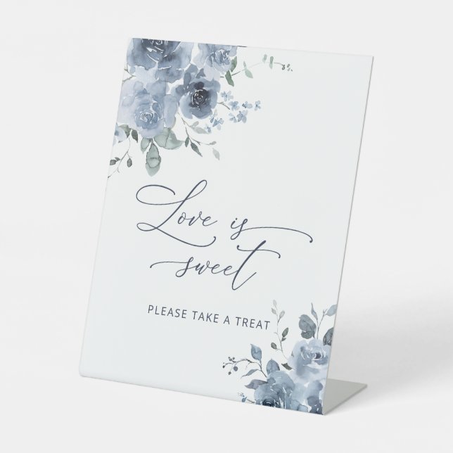 Dusty Blue Love Is Sweet Take A Treat Favour Pedestal Sign (Front)