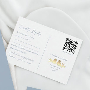 Dusty Blue Lovebirds QR RSVP Card