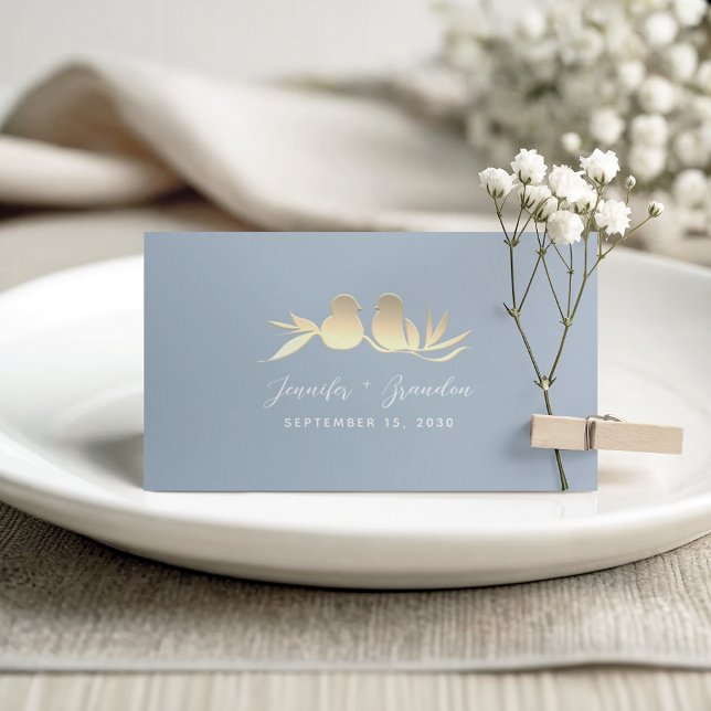 Dusty Blue Lovebirds Wedding Place Card (Creator Uploaded)