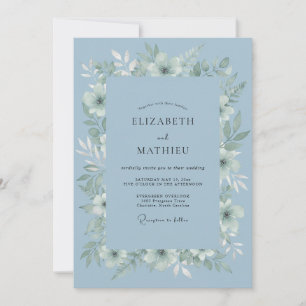 Dusty Blue Luminous Botanical Wedding Invitation