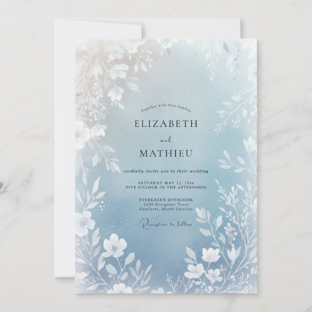 Dusty Blue Luminous Winter Wedding Invitation (Front)