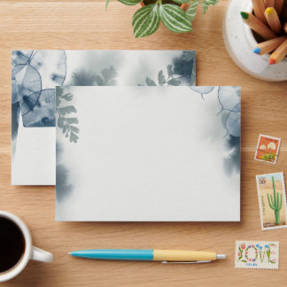 Dusty Blue Lunaria Fern Wedding Envelope