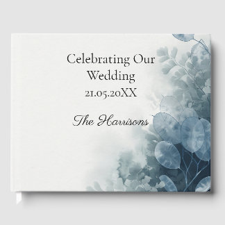 Dusty Blue Lunaria Fern Wedding Guest Book