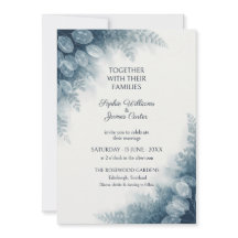 Dusty Blue Lunaria Fern Wedding Invitation