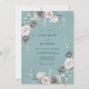 Dusty Blue Lush Winter Wedding Invitation