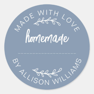 Dusty Blue Made With Love Homemade Food Jar Classic Round Sticker