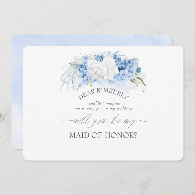 Dusty Blue Maid of Honour Bridesmaid Proposal Invitation (Front/Back)