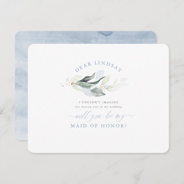 Dusty Blue Maid of Honour Bridesmaid Proposal Invitation (Front/Back)
