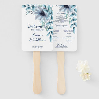 Dusty blue marine floral hand fan