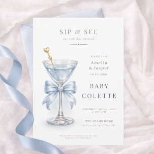 Dusty Blue Martini Coquette Baby Boy Sip and See Invitation