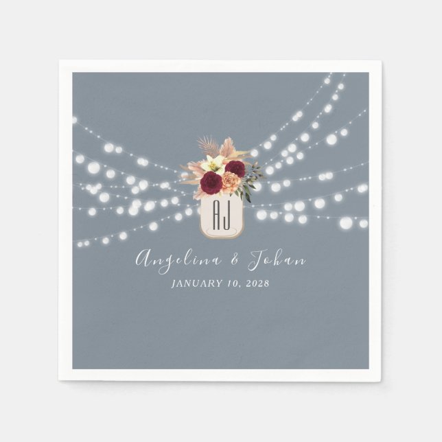Dusty Blue Mason Jar Wedding Napkins (Front)