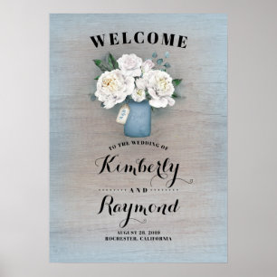 Dusty Blue Mason Jar Wedding Welcome Sign