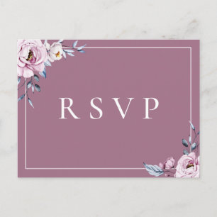 Dusty Blue Mauve Floral RSVP Song Choice Invitation Postcard