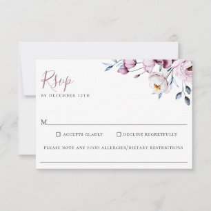 Dusty Blue Mauve Floral Wedding Food Allergy RSVP Card