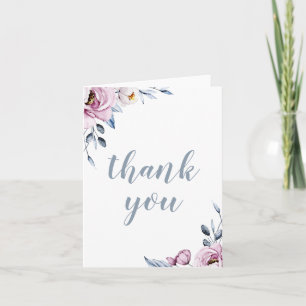 Dusty Blue Mauve Floral Wedding Thank You