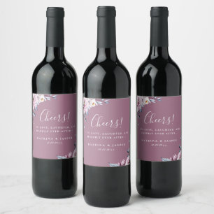 Dusty Blue Mauve Floral Wedding Wine Label