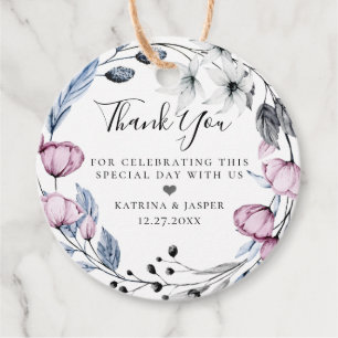 Dusty Blue mauve Floral Wreath Wedding Favour Tags