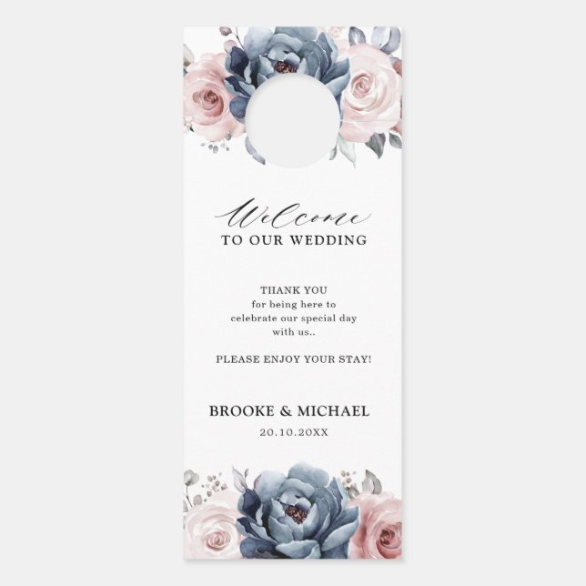Dusty Blue Mauve Rose Pink Slate  Do Not Disturb Door Hanger (Back)
