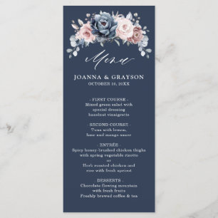 Dusty Blue Mauve Rose Pink Slate Floral Wedding M Menu