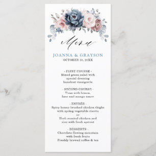 Dusty Blue Mauve Rose Pink Slate Floral Wedding Menu