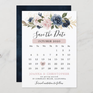 Dusty Blue Mauve Rose Pink Slate Floral Wedding  Save The Date